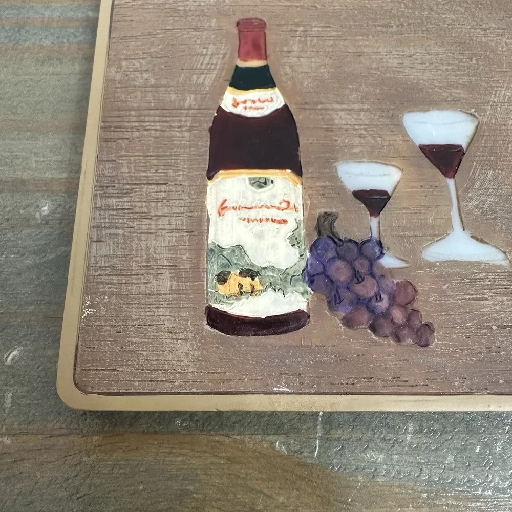 3D Wine Theme Set Of 4 Coasters Resin Holder Grape Vineyard Cork Backing